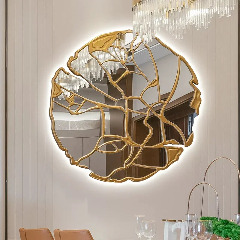 Nordic Luxury Shower Mirror Round Wall Arts Gold Bathroom Mirrors Large Room Design Modern Home Miroir Mural Decoration Mirror