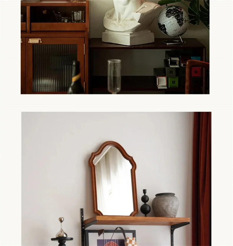 French Living Room Kitchen Decorative Mirrors Solid Wood Frame Homestay Makeup Mirror Retro Bedroom Wall-mounted Bathroom Mirror