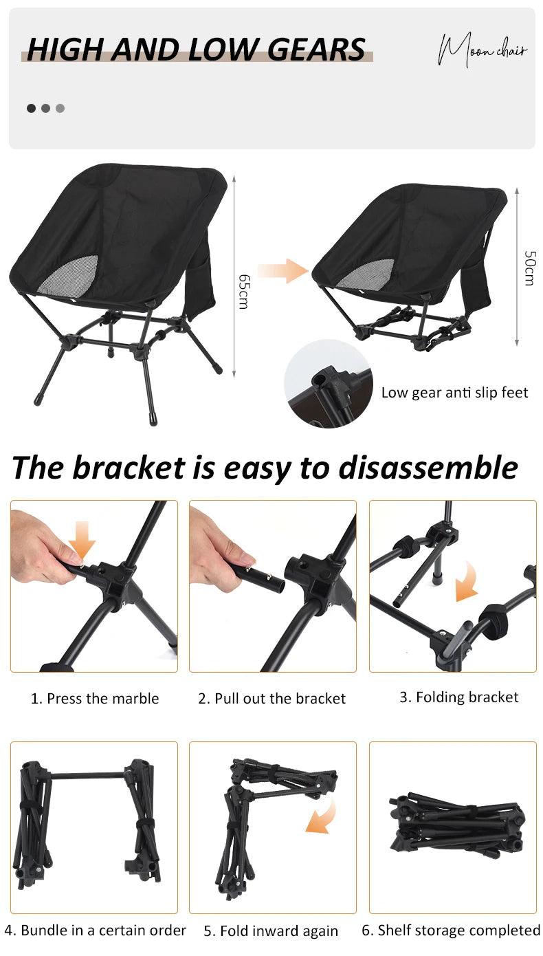 Square Structure Beach Fishing Stool, Convenient Four-Corner Camping Folding Chair, Lightweight Iron Tube Moon Chair