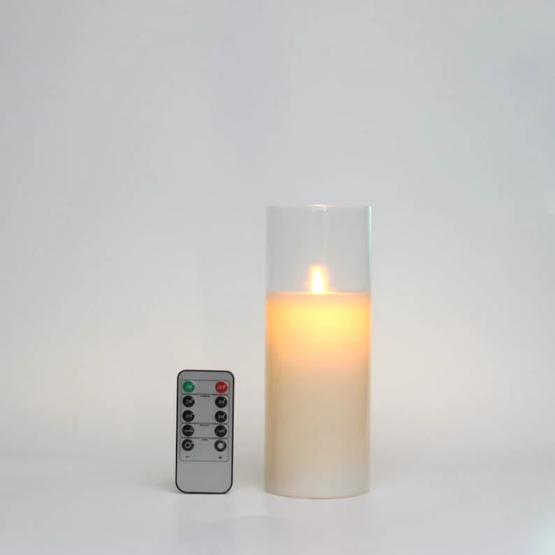 LED Candles with Remote Control Cycling Timer 8" 10" 12" Glass Flameless Candles Battery Operated Real Wax Pillars Glass
