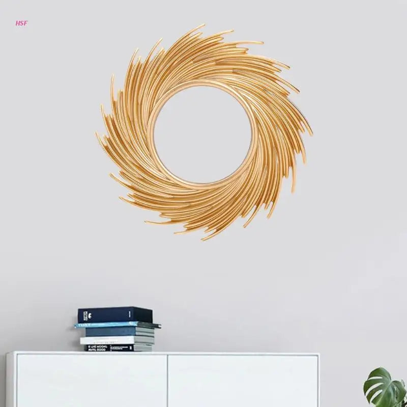 Sun Shape Decorative Mirror Room Background Wall Decorative Mirror Rattan Innovative Art Decoration Round Makeup Mirror