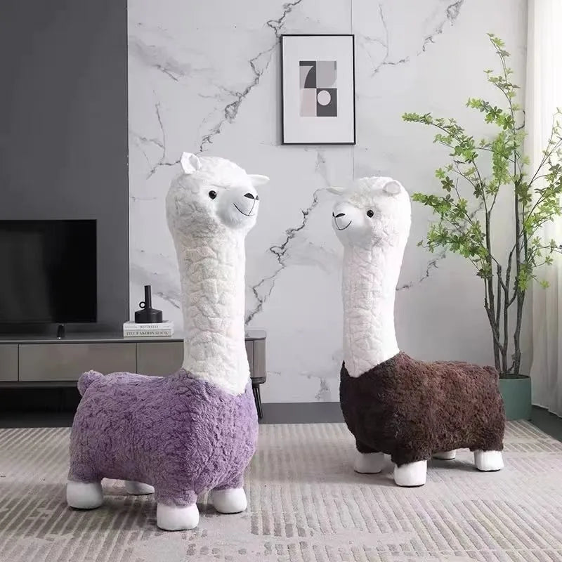 FULLOVE Cartoon Alpaca Stool Children's Casual Shoes Changing Stool Children's Household Living Room Decoration Doll Stool