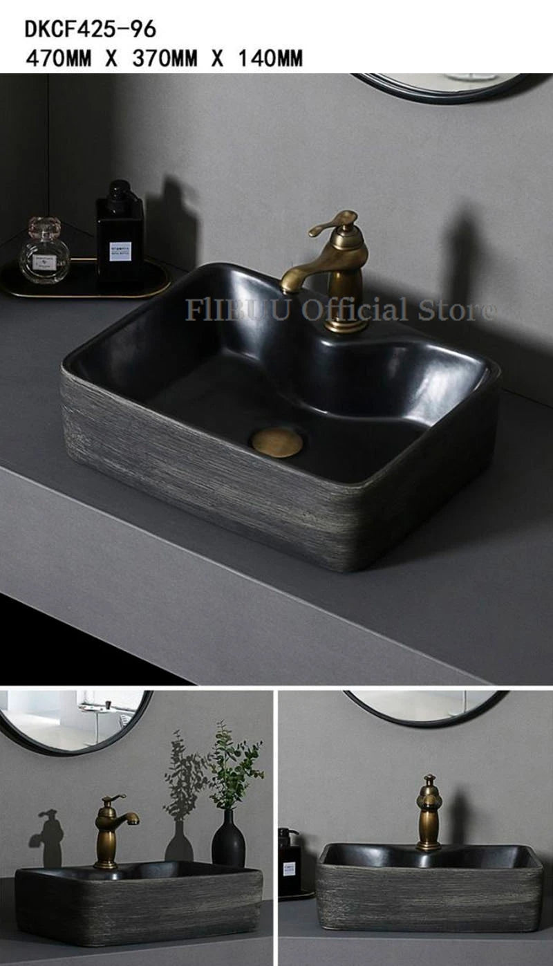 Ceramic Bathroom Vessel Sink Bowl Above Counter Art Single Sink Drain Lavatory Wash Hand Basin Household Countertop Wash Basin