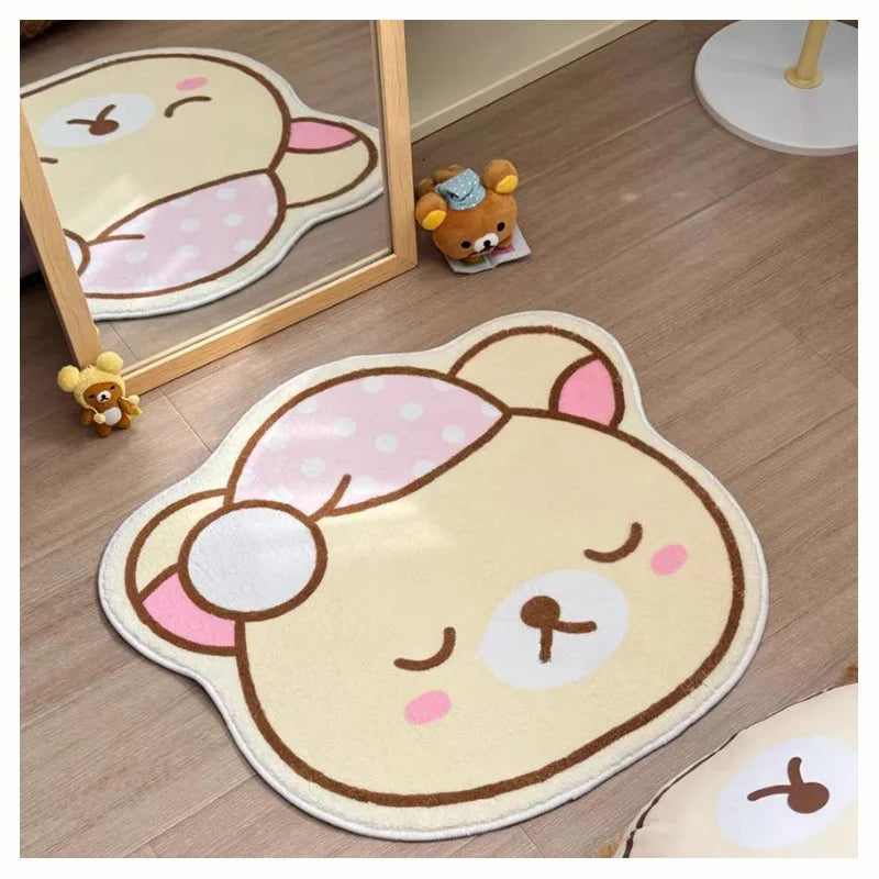 Cute Bear Home Decoration Floor Mat Irregular Cartoon Girl Bedroom Carpet Nightcap Bear Children Rug Plush Soft Foot Mats Tapete