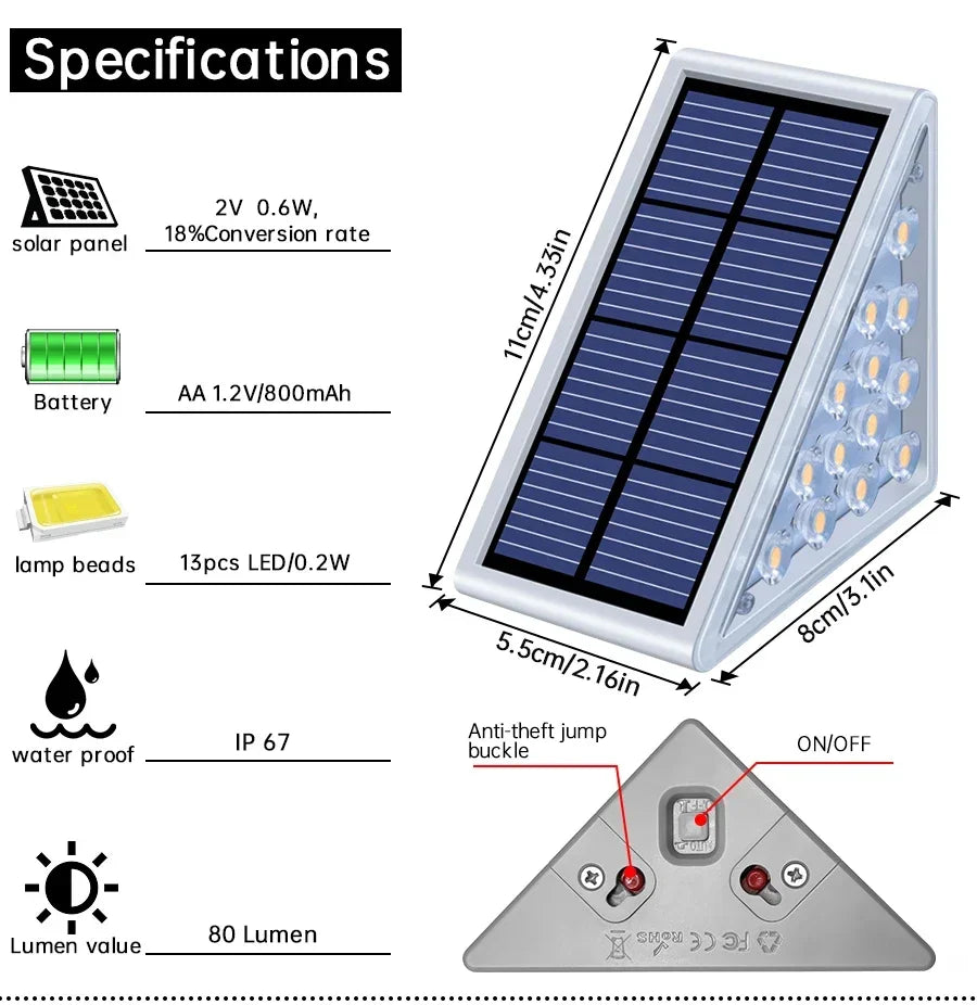 6pcs LED Step Lamp Stair Light Outdoor IP67 Waterproof Solar Light With Lens Anti-theft Decor Lighting For Garden Deck Path