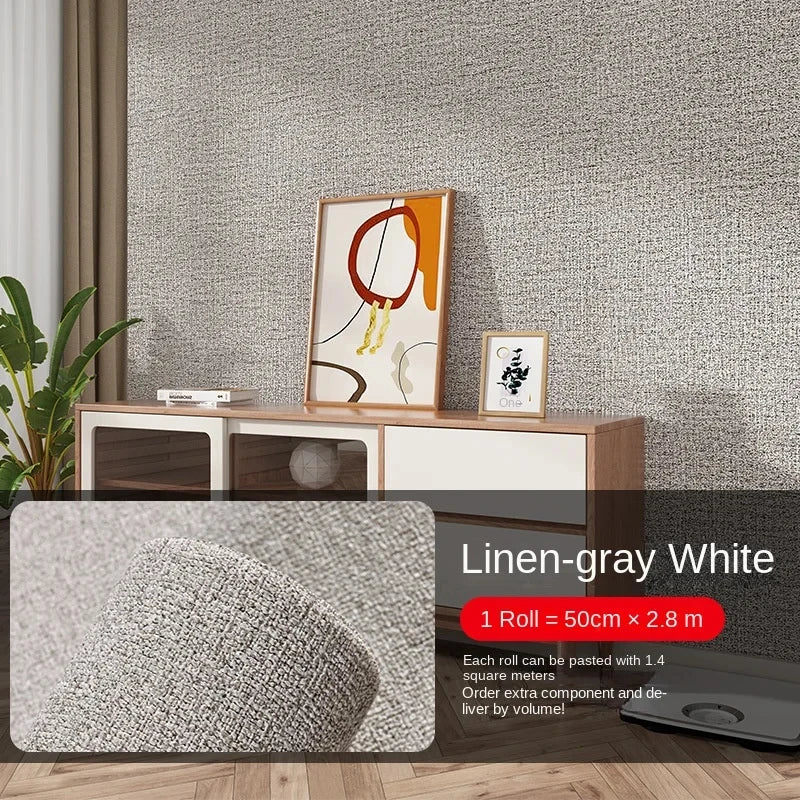 Linen Wallpaper Self-adhesive Waterproof Moisture-proof and Moldy Resistant 3D Wall Stickers Home Living Room Wall Decoration