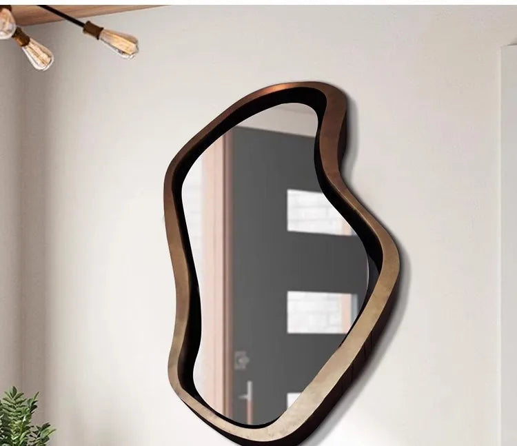 Nordic Minimalism Style Wall-Hanging Mirror Home Decoration Bathroom Makeup Mirror Creative Irregular Shape LED Light Hd Mirror