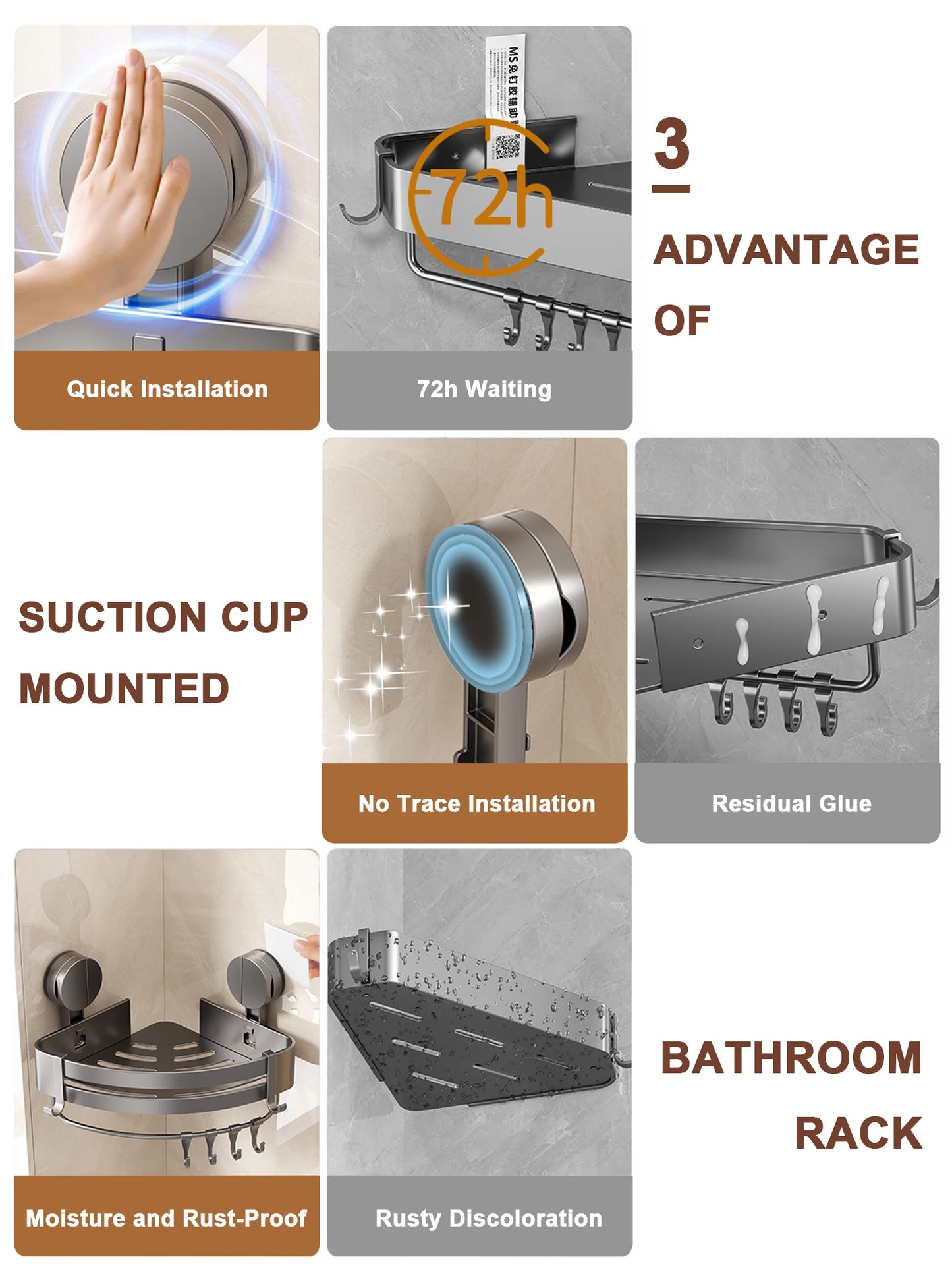 Bathroom Shelf for Shower Wall Mounted Shampoo Bottle Orangizer Shower Corner Rack Storage Punch-free Bathroom Accessories