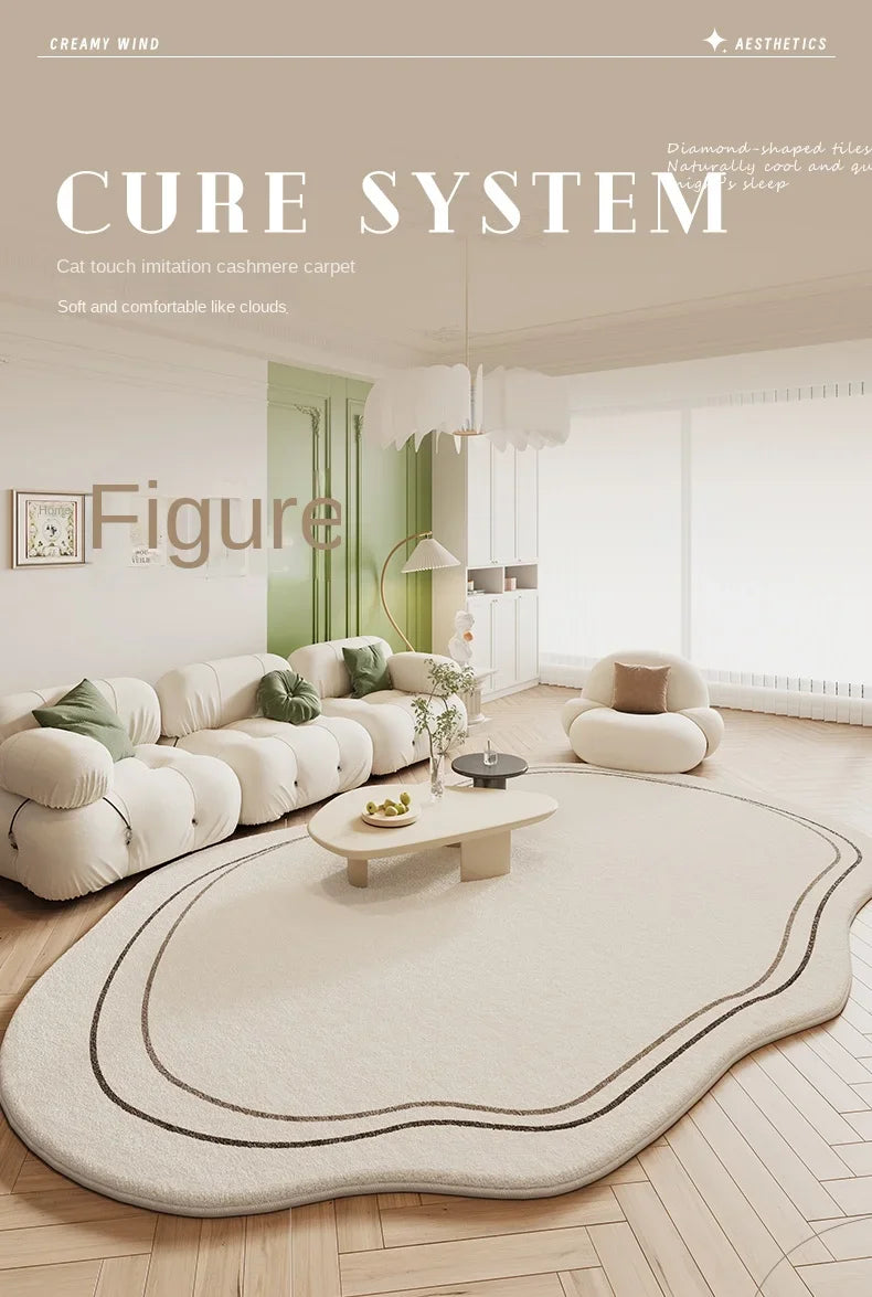 Green Cream Rugs for Bedroom Large Area Living Room Decoration Irregular Shape Carpet Soft Fluffy Lounge Rug Anti-slip Study Mat