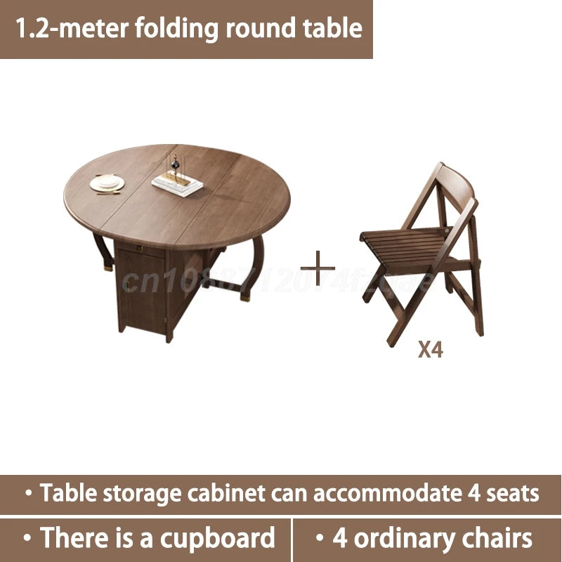 Foldable Dining Table Solid Wood Round Table 1.2m Multifunctional Dining Table And Chair Combination Furniture For Save Space