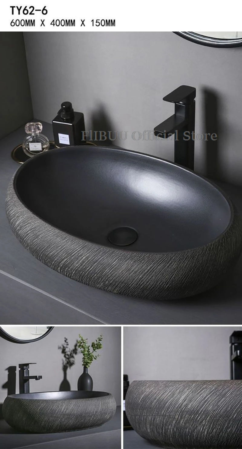 Ceramic Bathroom Vessel Sink Bowl Above Counter Art Single Sink Drain Lavatory Wash Hand Basin Household Countertop Wash Basin