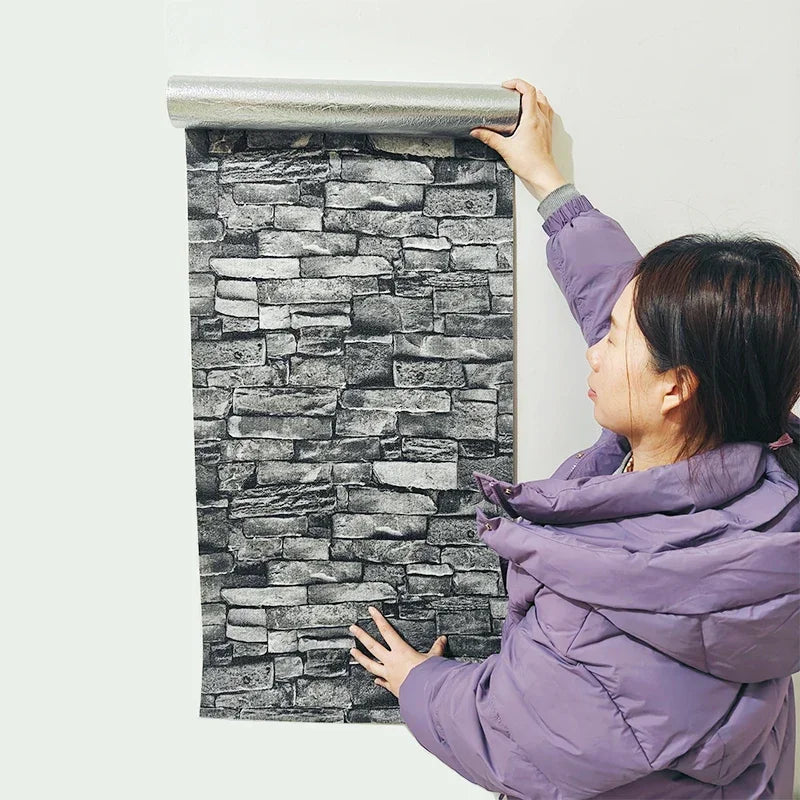 Linen Wallpaper Self-adhesive Waterproof Moisture-proof and Moldy Resistant 3D Wall Stickers Home Living Room Wall Decoration