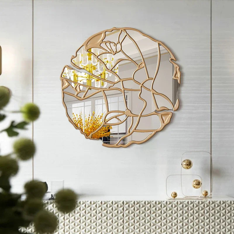 Nordic Luxury Shower Mirror Round Wall Arts Gold Bathroom Mirrors Large Room Design Modern Home Miroir Mural Decoration Mirror