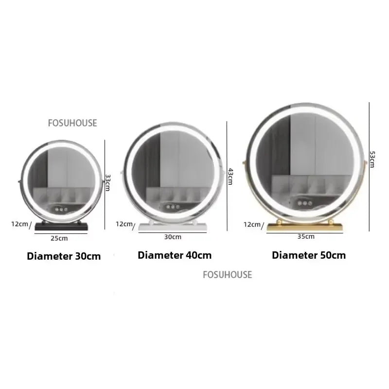 Modern Bedroom Dressing Table Round Mirrors Light Luxury Makeup Mirror with LED Light Desktop Fill Light Charging Smart Mirror