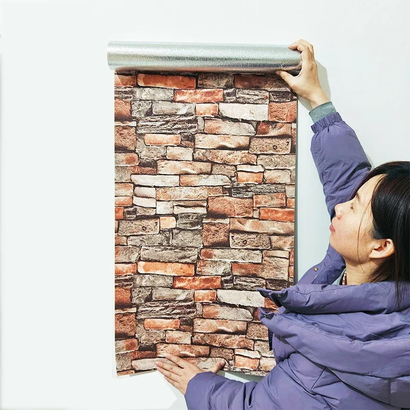 Linen Wallpaper Self-adhesive Waterproof Moisture-proof and Moldy Resistant 3D Wall Stickers Home Living Room Wall Decoration