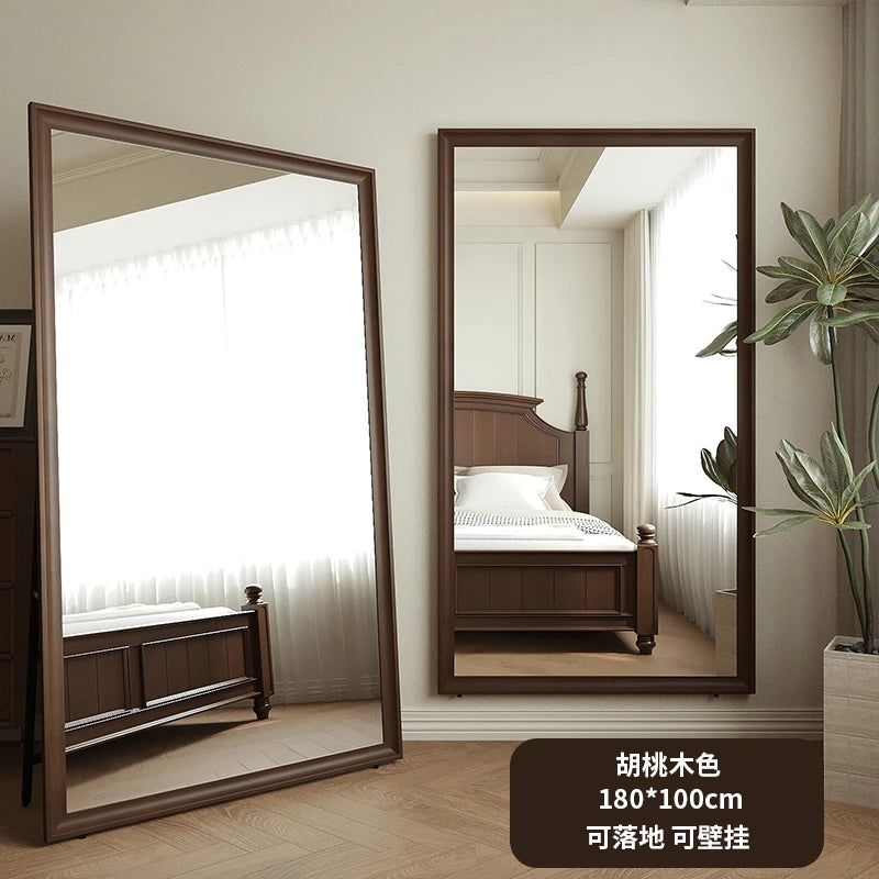 Square Wooden Mirror Garden Art Modern Full Body Standing Mirror Bedroom Floor Girls Rattan Espelhos Living Room Decorations