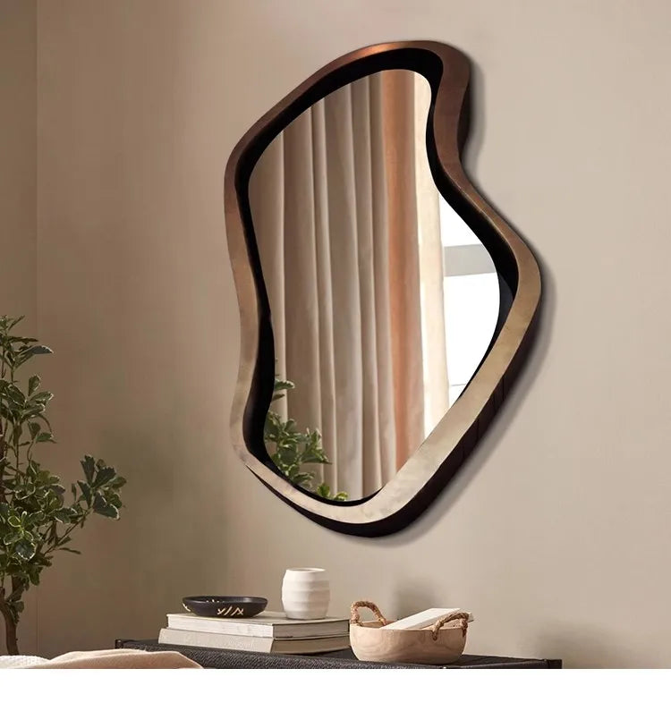 Nordic Minimalism Style Wall-Hanging Mirror Home Decoration Bathroom Makeup Mirror Creative Irregular Shape LED Light Hd Mirror