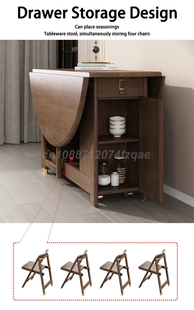 Foldable Dining Table Solid Wood Round Table 1.2m Multifunctional Dining Table And Chair Combination Furniture For Save Space