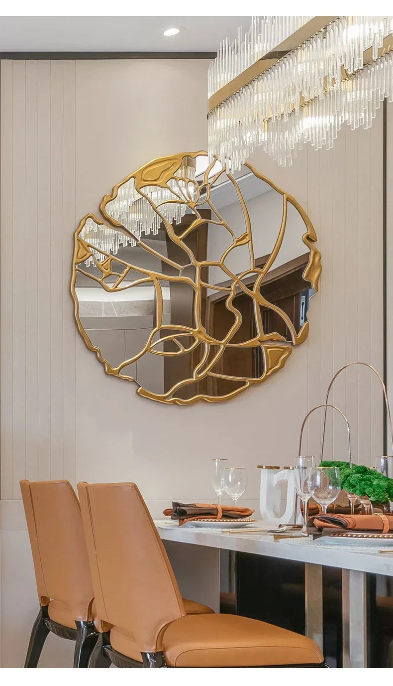 Nordic Luxury Shower Mirror Round Wall Arts Gold Bathroom Mirrors Large Room Design Modern Home Miroir Mural Decoration Mirror