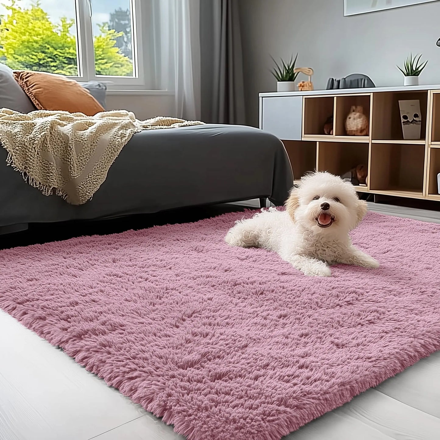 Olanly Large Area Rugs For Living Room Bedroom Soft Fluffy Shaggy Bedside Rug Indoor Floor Plush Carpet for Kids Dorm Home Decor