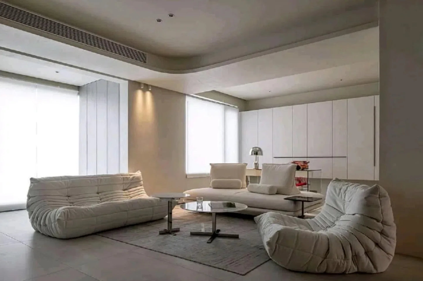 Fashion freehand space original first layer cowhide three-person Italian minimalist Togo caterpillar lazy sofa