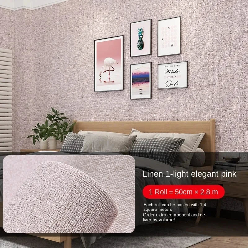Linen Wallpaper Self-adhesive Waterproof Moisture-proof and Moldy Resistant 3D Wall Stickers Home Living Room Wall Decoration