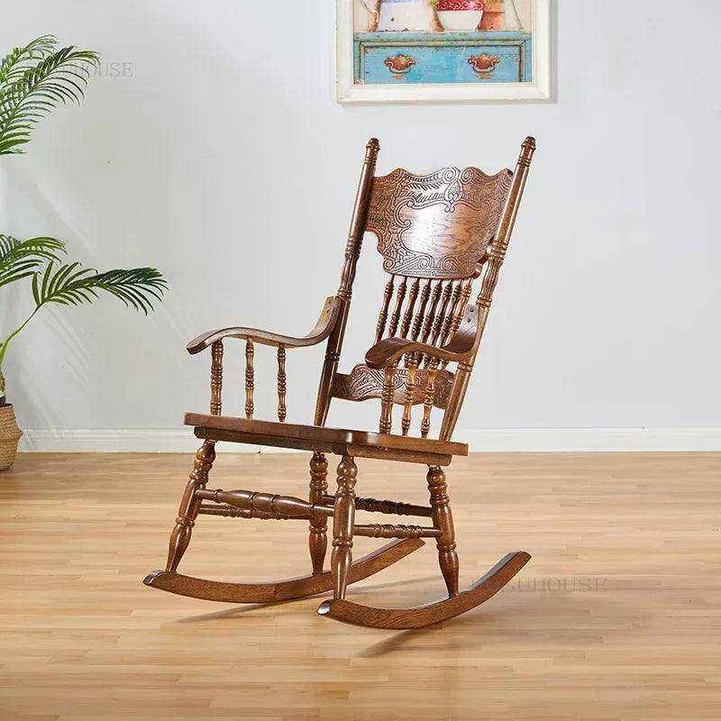 American Living Room Rocking Chairs Furniture Home Balcony Leisure Back Armchair for Adults Retro Homestay Dormitory Recliner Z