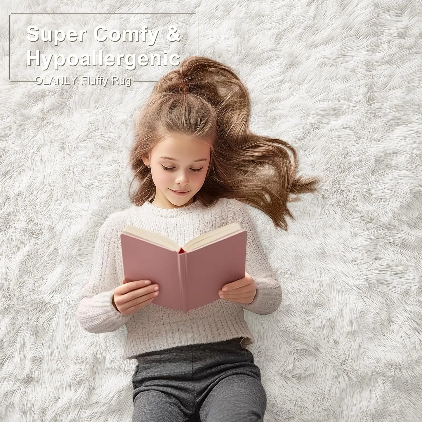 Olanly Large Area Rugs For Living Room Bedroom Soft Fluffy Shaggy Bedside Rug Indoor Floor Plush Carpet for Kids Dorm Home Decor