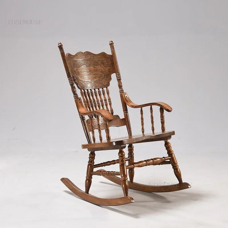 American Living Room Rocking Chairs Furniture Home Balcony Leisure Back Armchair for Adults Retro Homestay Dormitory Recliner Z