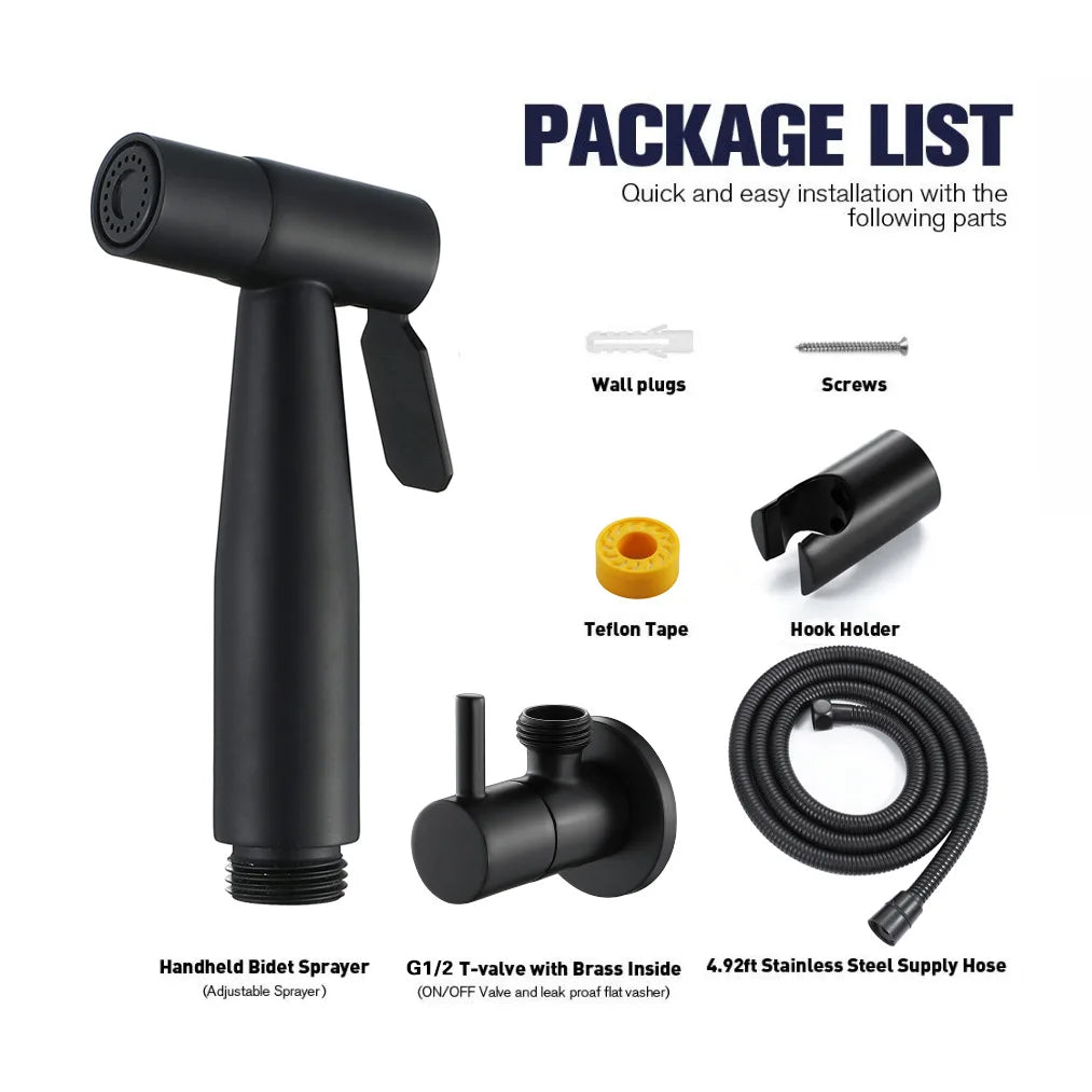 Handheld Toilet Bidet Sprayer with Brass Valve Stainless Steel Bidet Shower Hygienic Shower Wall Mounted Toilet Bidet Sprayer
