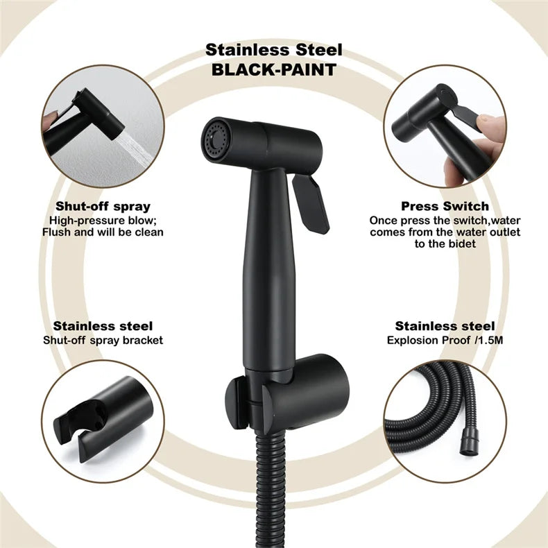 Handheld Toilet Bidet Sprayer with Brass Valve Stainless Steel Bidet Shower Hygienic Shower Wall Mounted Toilet Bidet Sprayer