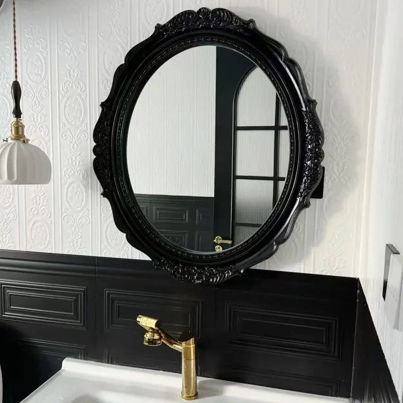 French medieval style bathroom mirror wall decorative mirror black oval