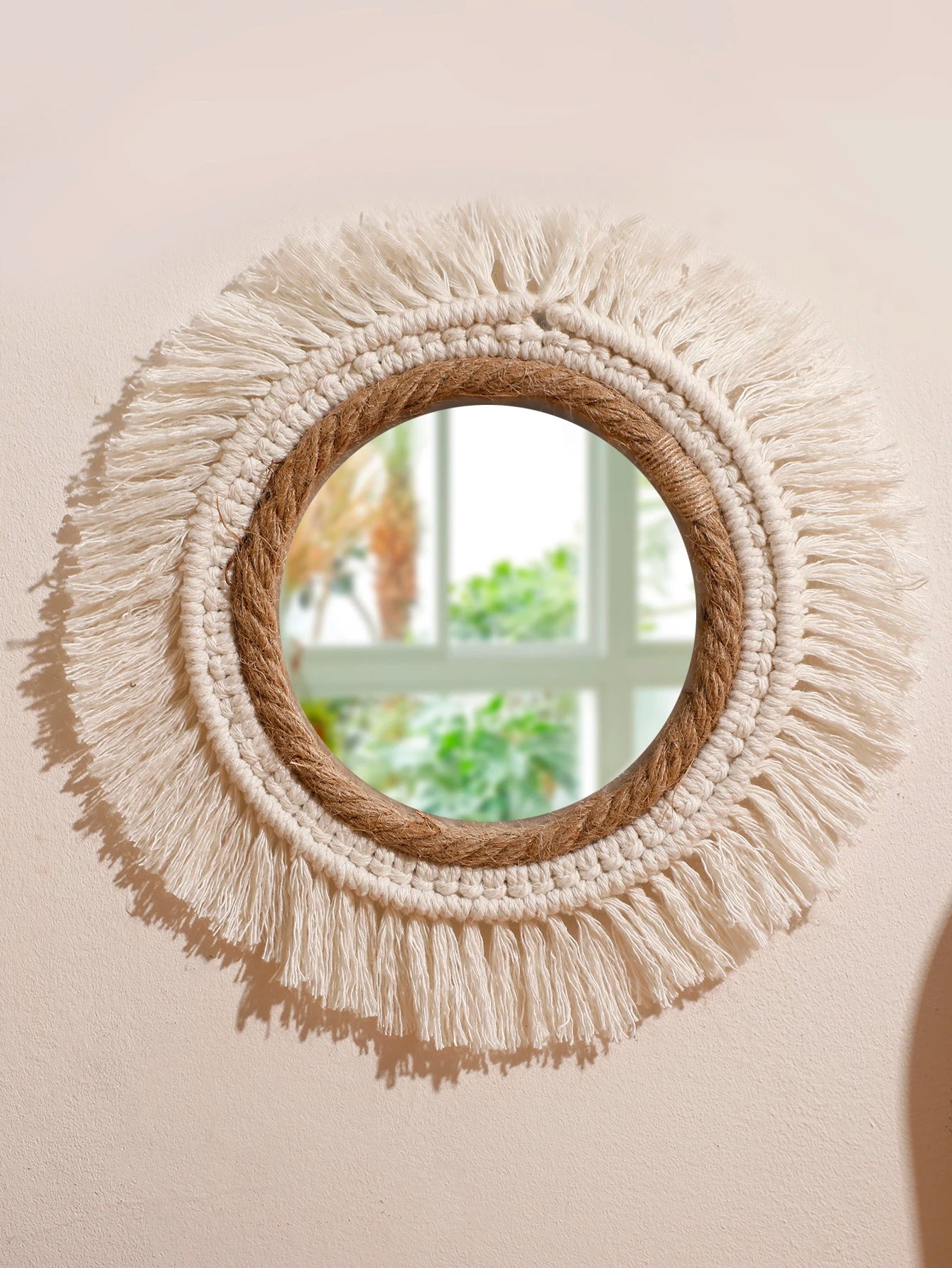 Boho Hand Woven Wall Hanging Tapestry Home Decorative Mirrors Nordic Wall Mirrors Decoration Bedroom Living Room Crafts Decor