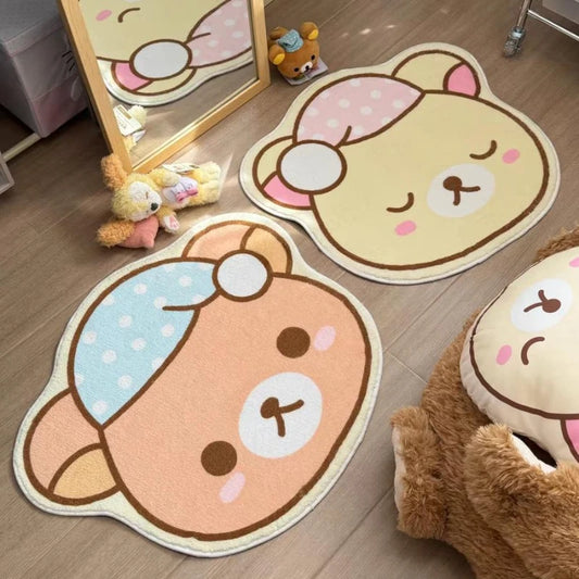 Cute Bear Home Decoration Floor Mat Irregular Cartoon Girl Bedroom Carpet Nightcap Bear Children Rug Plush Soft Foot Mats Tapete