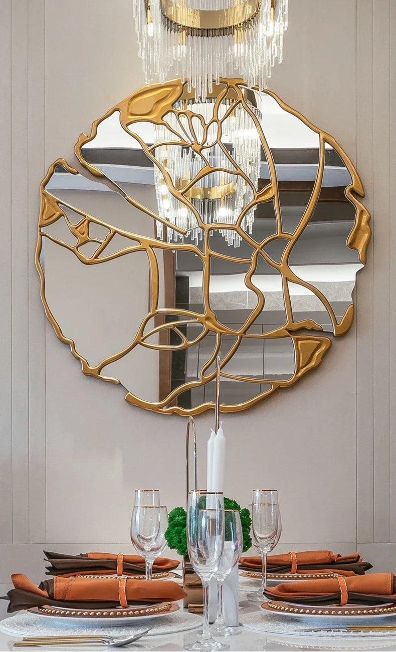 Nordic Luxury Shower Mirror Round Wall Arts Gold Bathroom Mirrors Large Room Design Modern Home Miroir Mural Decoration Mirror