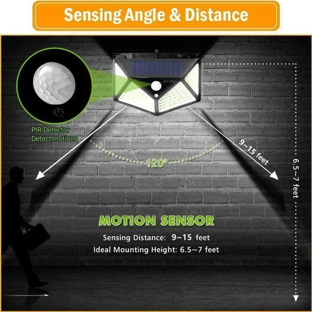 100 Led Solar Wall Lamp PIR Motion Sensor Outdoor Solar Street Light Garden Fence Lights IP65 Waterproof Solar Porch Wall Lamp