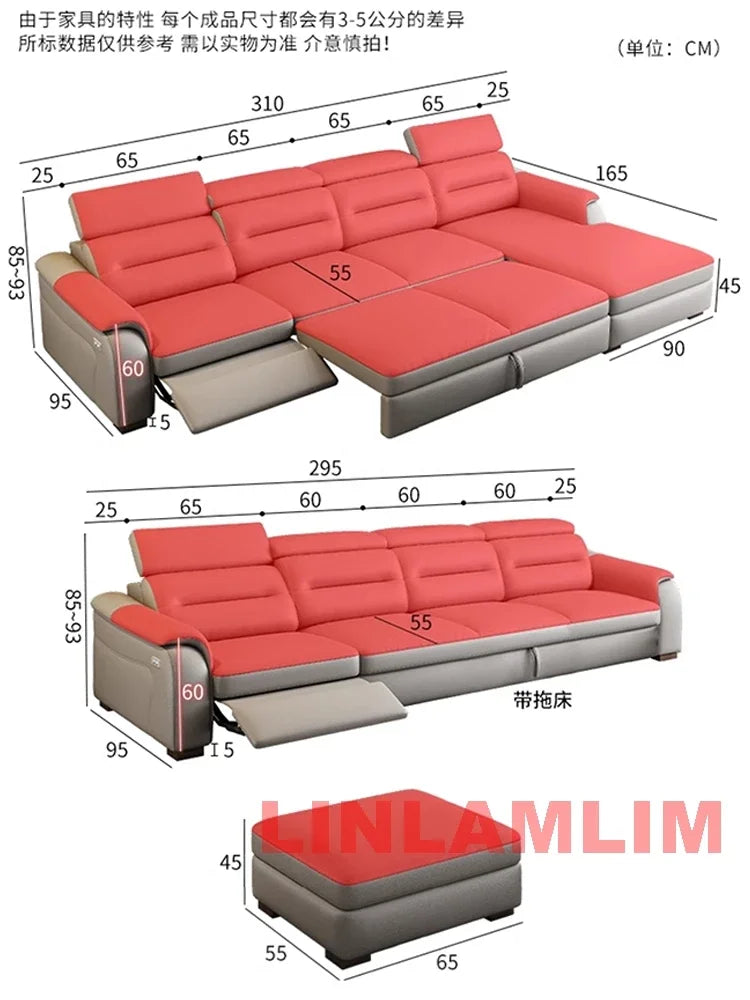 MINGDIBAO Multifunctional Convertible Sofa Bed With Eletric Recliner, Folding Sofa Cama With Power Reclining Seats & Storage Box
