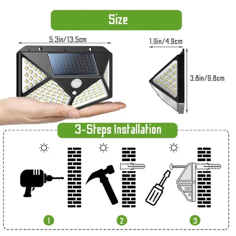 100 Led Solar Wall Lamp PIR Motion Sensor Outdoor Solar Street Light Garden Fence Lights IP65 Waterproof Solar Porch Wall Lamp