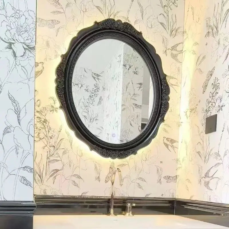 French medieval style bathroom mirror wall decorative mirror black oval