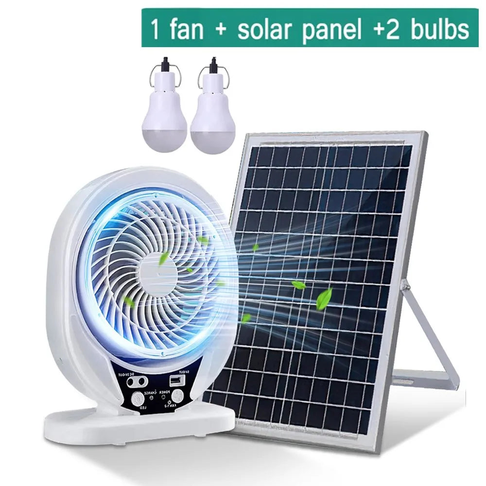 Solar Fan light Solar Powered AC DC Rechargeable Solar Fan with Solar Panel and LED Bulb light for Outdoor  LED Camping Lights