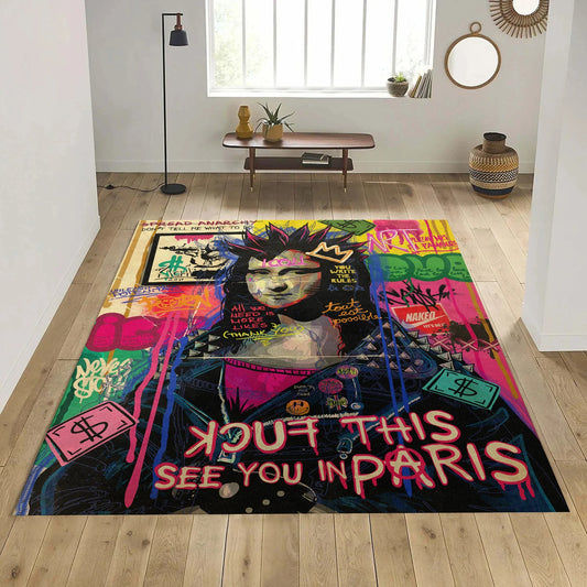 Mona Lisa Graffiti Pop Art Rug Pop Art Rug Unique Rug Cool Painting Modern Portrait Modern Home Art Rugs Colourful Paint Doormat