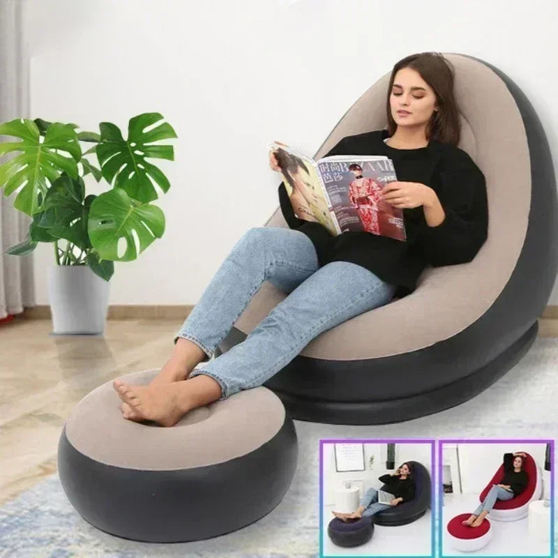 New Inflatable Leisure Bean Bag Sofa Lazy Sofa Set Outdoor Foldable Recliner Bed Fluffy Seat Tatami Footstool Bedroom Chair