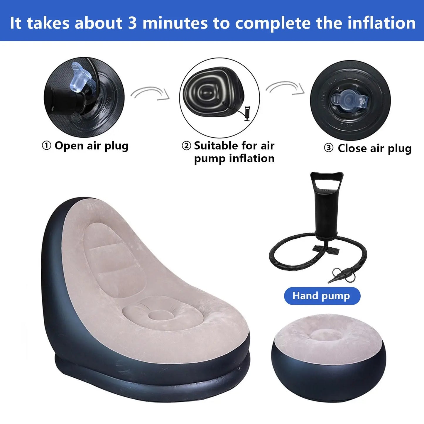 New Inflatable Leisure Bean Bag Sofa Lazy Sofa Set Outdoor Foldable Recliner Bed Fluffy Seat Tatami Footstool Bedroom Chair