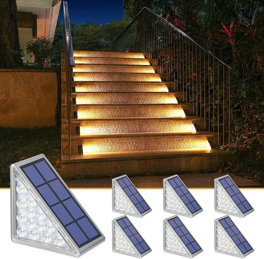 6pcs LED Step Lamp Stair Light Outdoor IP67 Waterproof Solar Light With Lens Anti-theft  Decor Lighting For Garden Deck Path