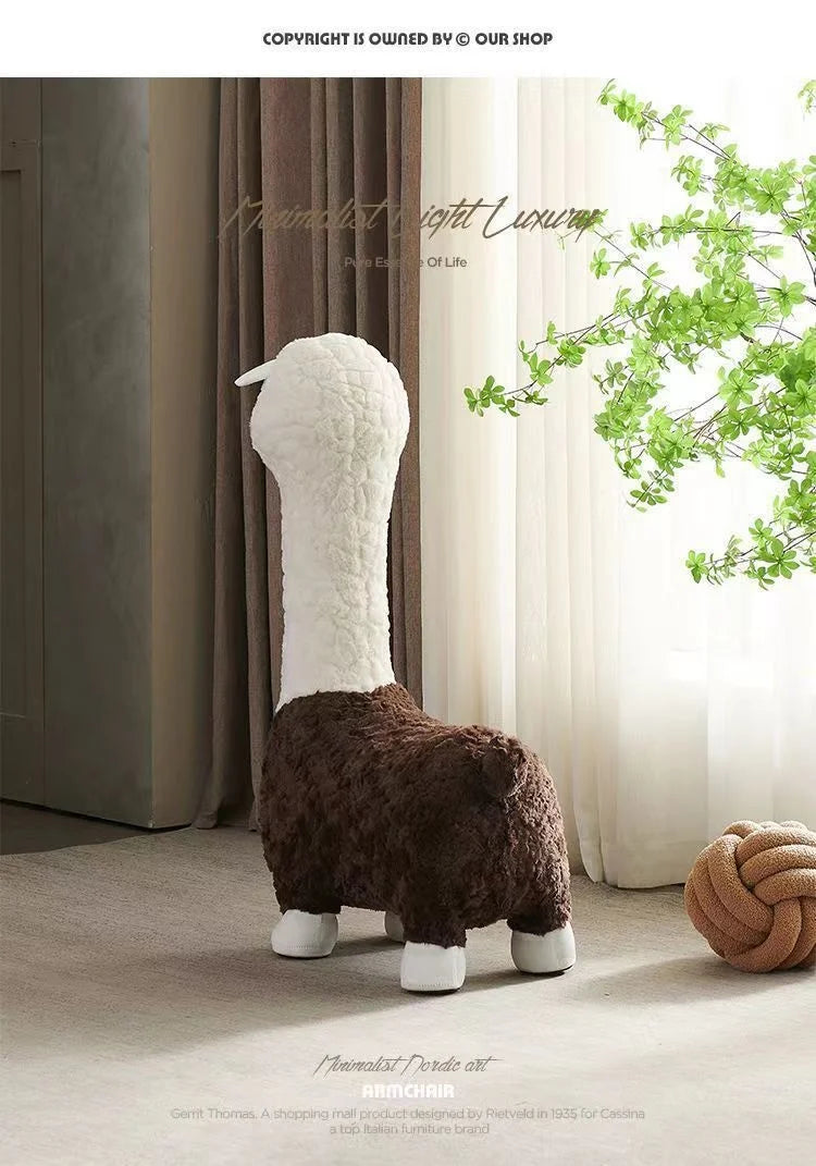 FULLOVE Cartoon Alpaca Stool Children's Casual Shoes Changing Stool Children's Household Living Room Decoration Doll Stool