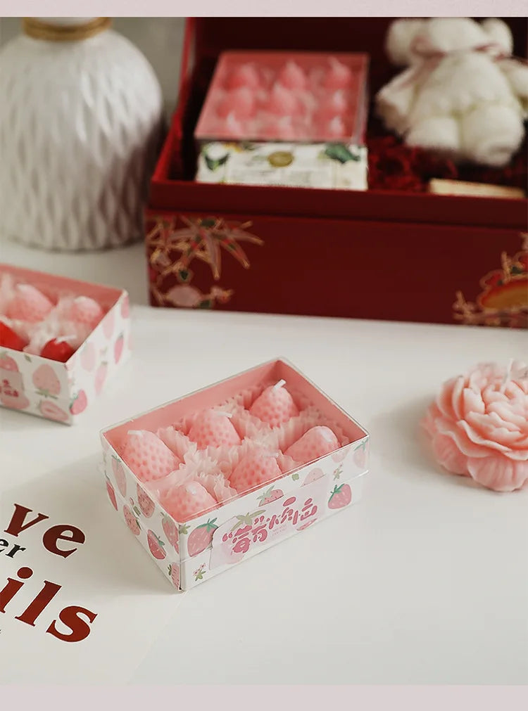 Strawberry Aromatherapy Candle with Hand Gift Gift Box Gift Birthday Gift Handmade Small Wax Candle Candles Home Decoration