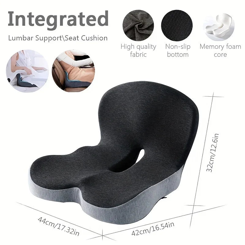 Memory Foam One-piece Seat Cushion Backrest Office Chair Cushion Massage Lumbar Support Pain Relief Breathable Car Butt Pad