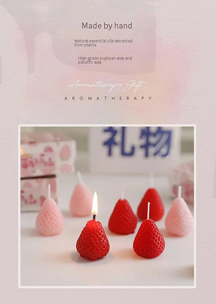Strawberry Aromatherapy Candle with Hand Gift Gift Box Gift Birthday Gift Handmade Small Wax Candle Candles Home Decoration