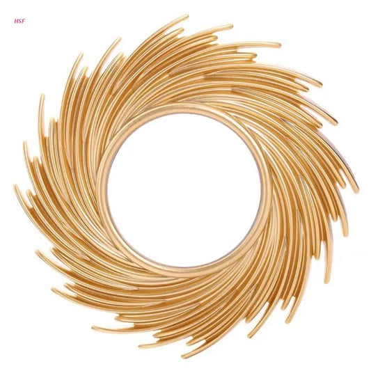 Sun Shape Decorative Mirror Room Background Wall Decorative Mirror Rattan Innovative Art Decoration Round Makeup Mirror