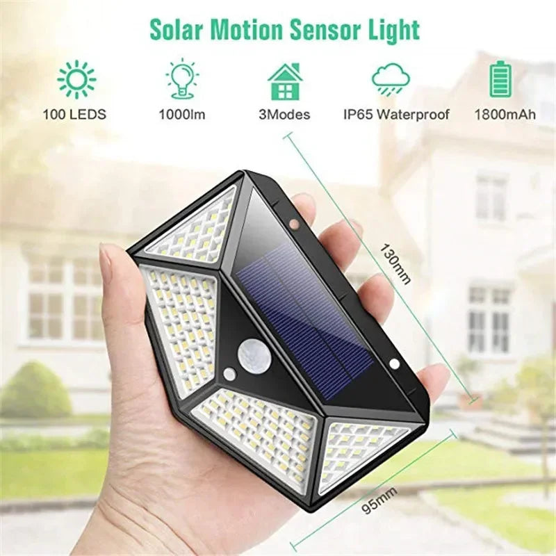 100 Led Solar Wall Lamp PIR Motion Sensor Outdoor Solar Street Light Garden Fence Lights IP65 Waterproof Solar Porch Wall Lamp
